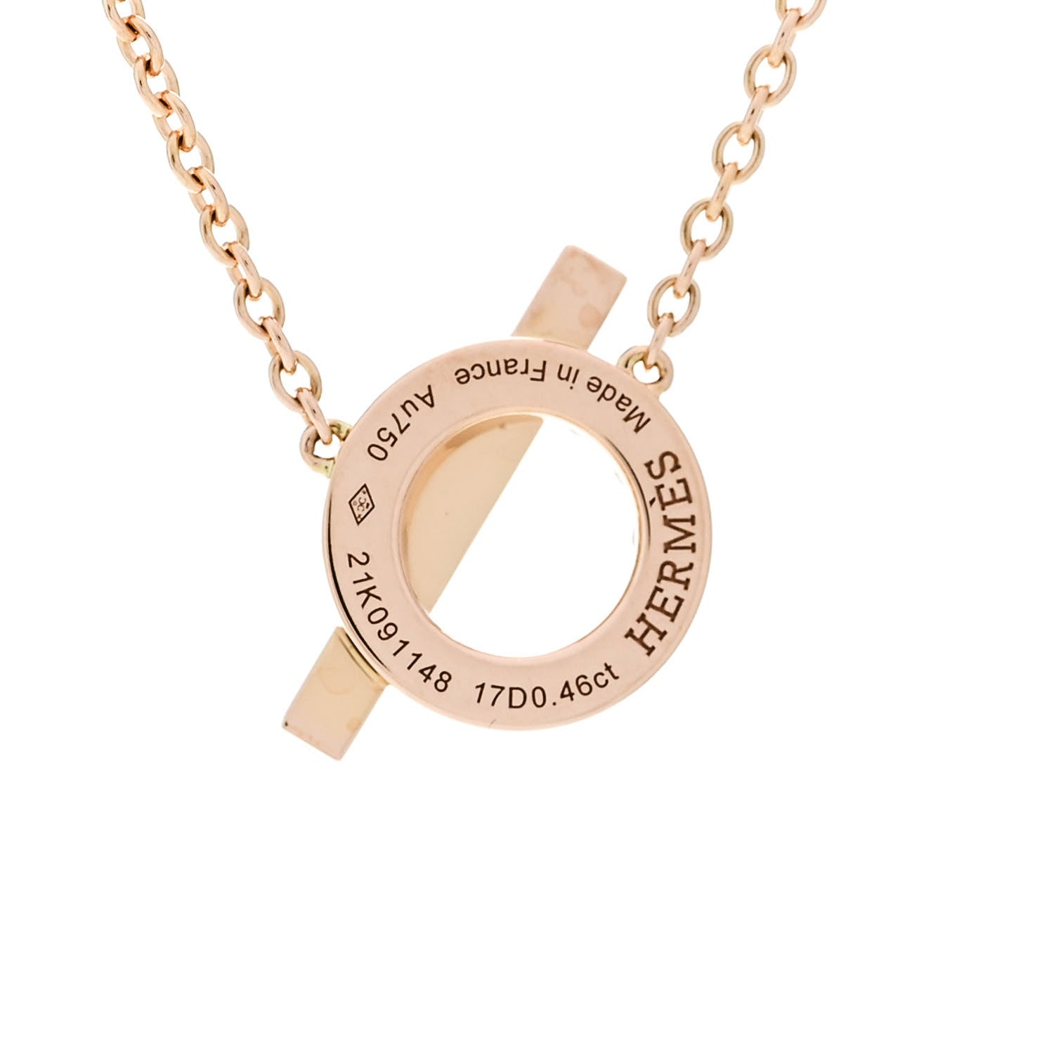 Hermes 18K Rose Gold Diamond Finesse Pendant Necklace 5 of 6