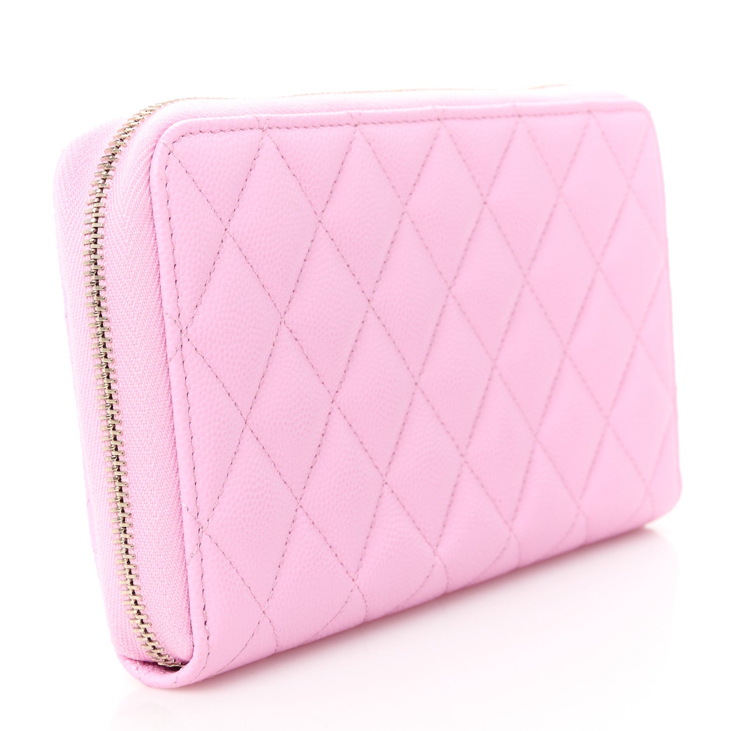 Caviar Quilted Perforated CC Long Zipped Wallet Pink