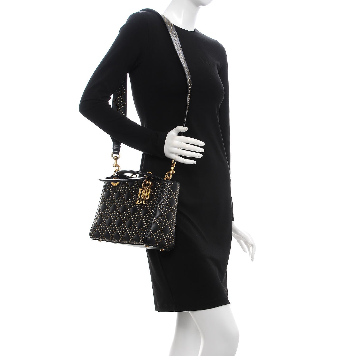 Christian Dior Calfskin Cannage Studded Medium Supple Lady Dior Black 2 of 10