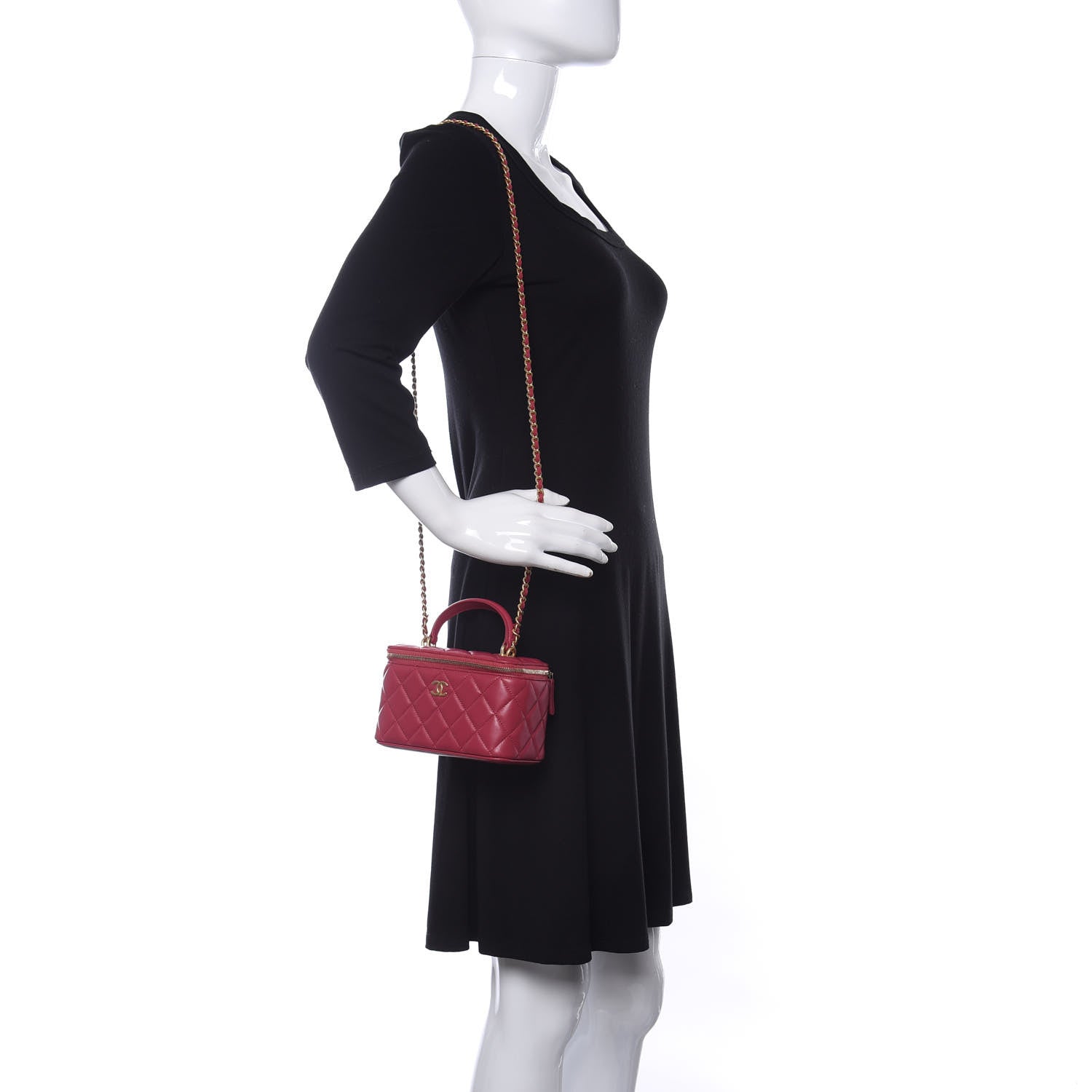 Chanel Lambskin Quilted Small Top Handle Vanity Case With Chain Dark Pink 2 of 10
