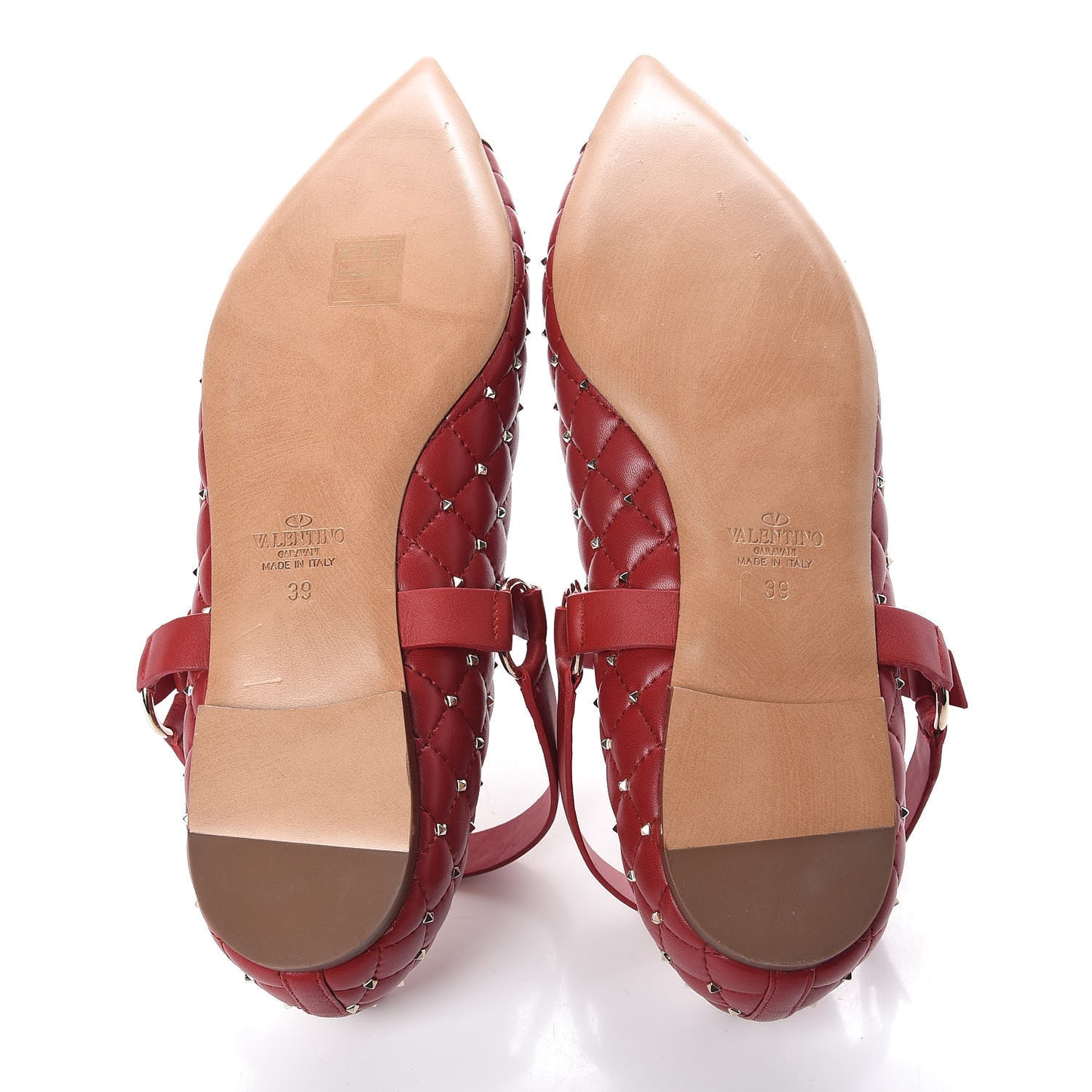 Lambskin Rockstud Spike Captoe Ballerina Flats 39 Rosso Gold