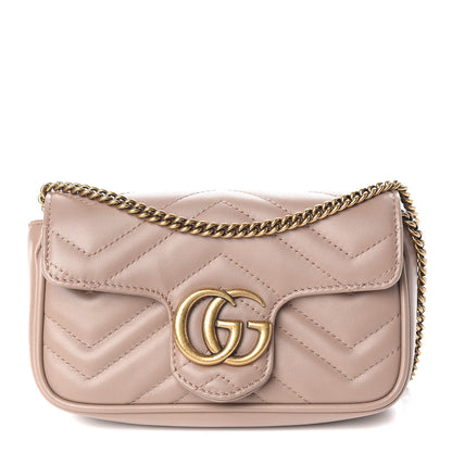 Gucci Calfskin Matelasse Super Mini GG Marmont Shoulder Bag Porcelain Rose 1 of 12