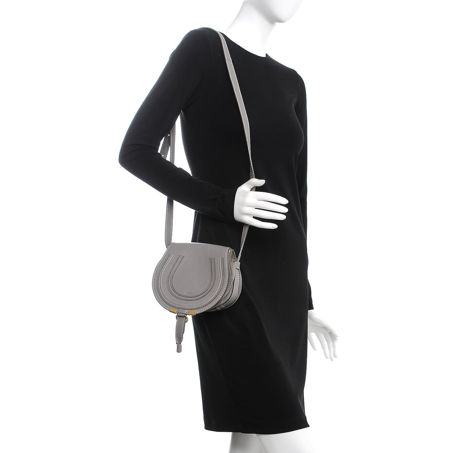 Calfskin Mini Marcie Round Crossbody Bag Cashmere Grey