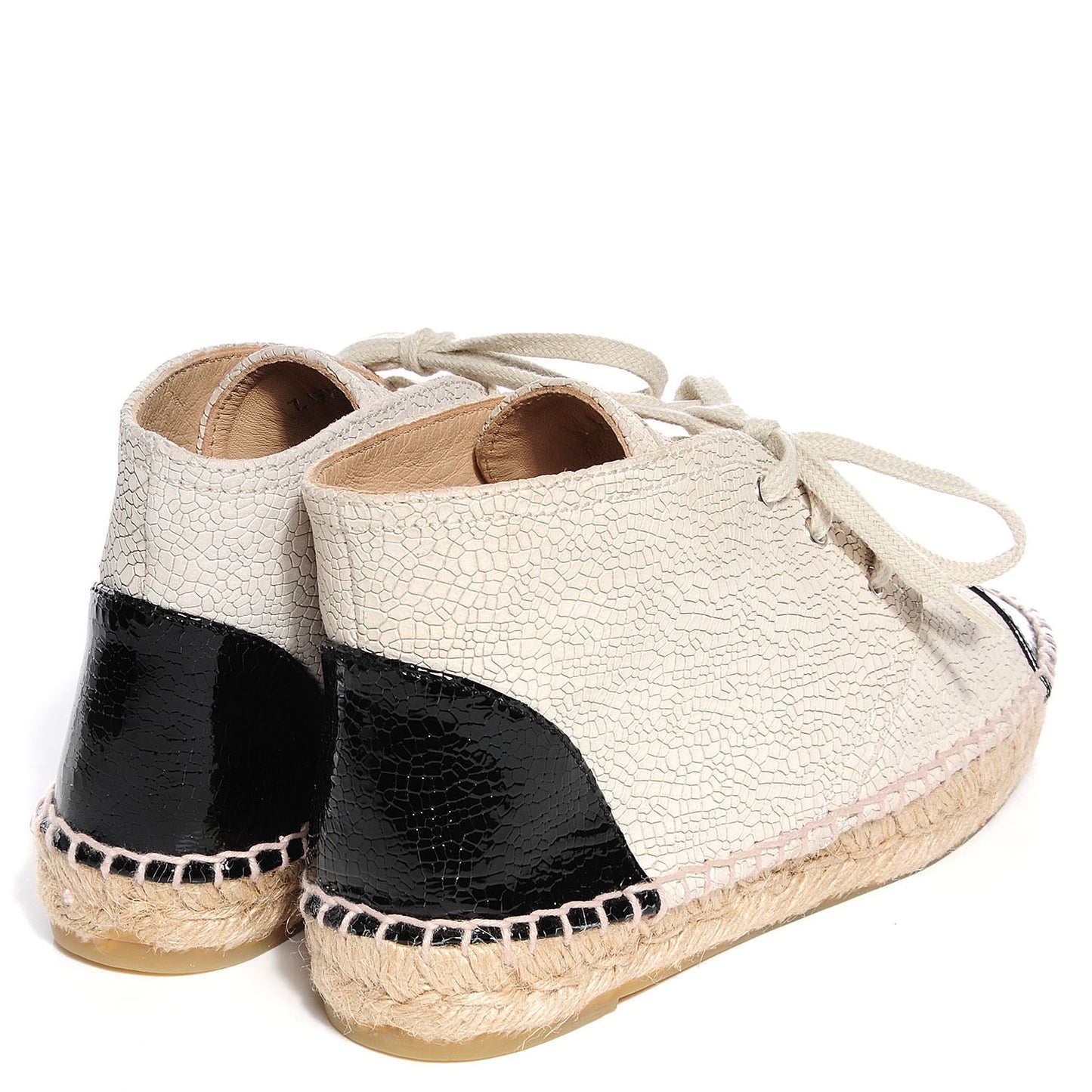 Crackled Calfskin High Top Espadrilles 35 Beige Black