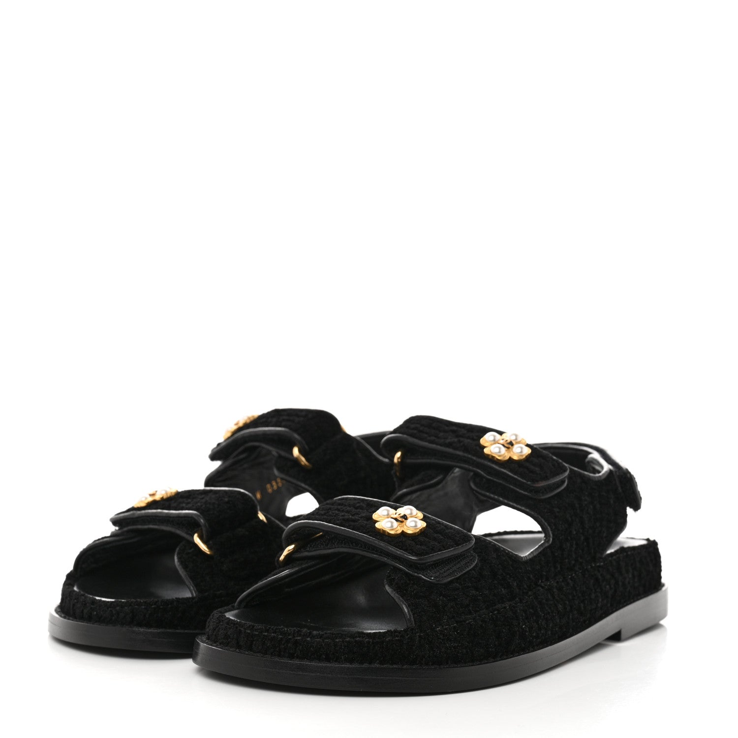 Chanel Tweed Velcro Dad Sandals 35 Black 3 of 9