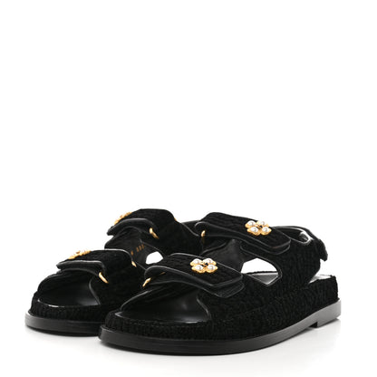 Chanel Tweed Velcro Dad Sandals 35 Black 3 of 9