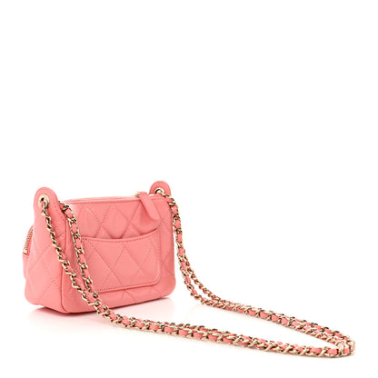 Chanel Shiny Crumpled Lambskin Quilted Mini Clutch With Chain  Pink 3 of 11