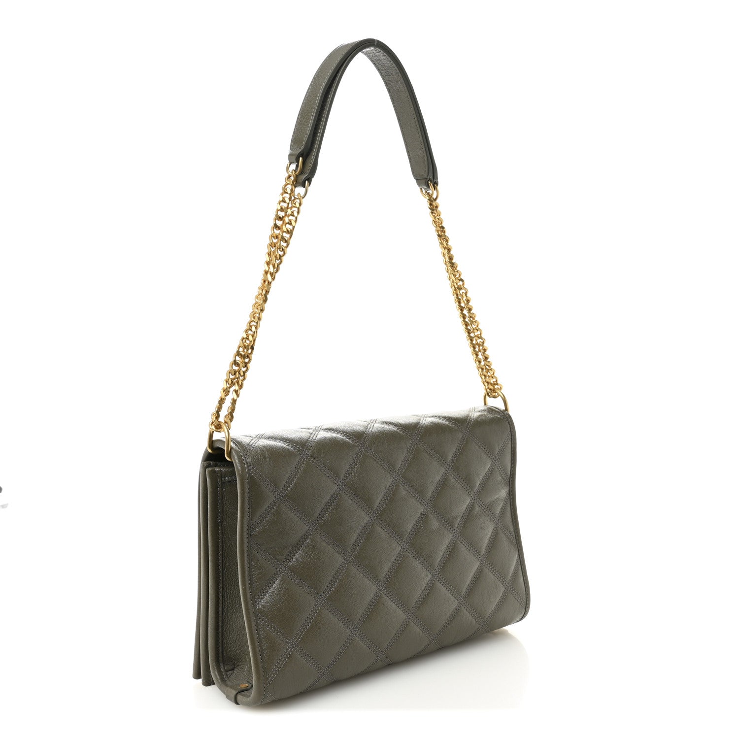 Saint Laurent Lambskin Quilted Mini Becky Chain Bag Grey Kaki 3 of 10