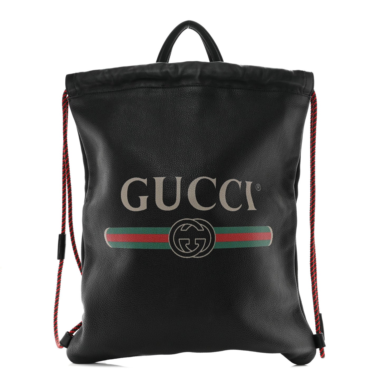 Calfskin Logo Drawstring Backpack Black