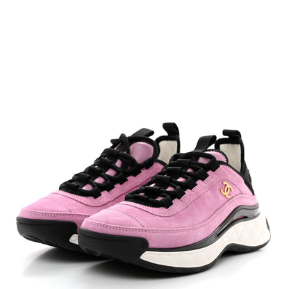 Chanel Suede Calfskin Nylon Grosgrain CC Sneakers 36 Dark Pink 3 of 9