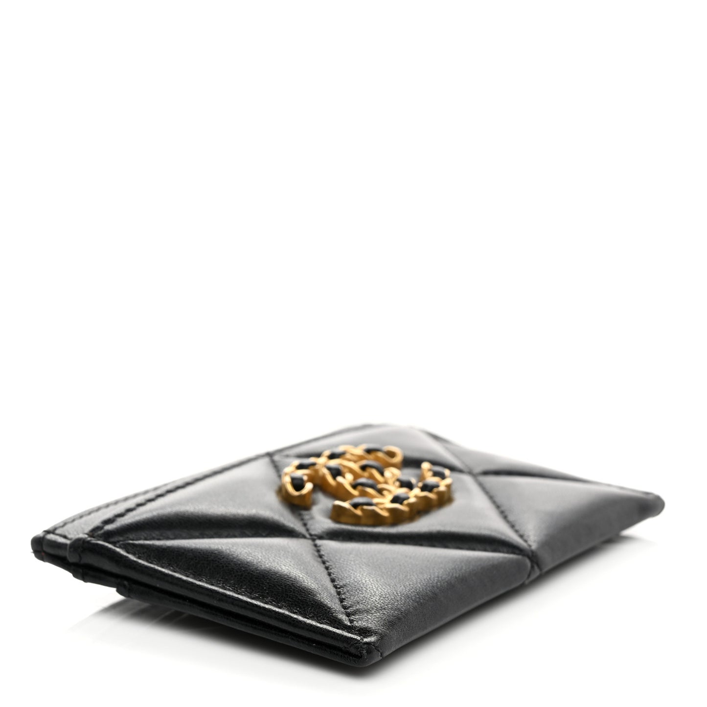 Lambskin Quilted Chanel 19 Card Holder Black