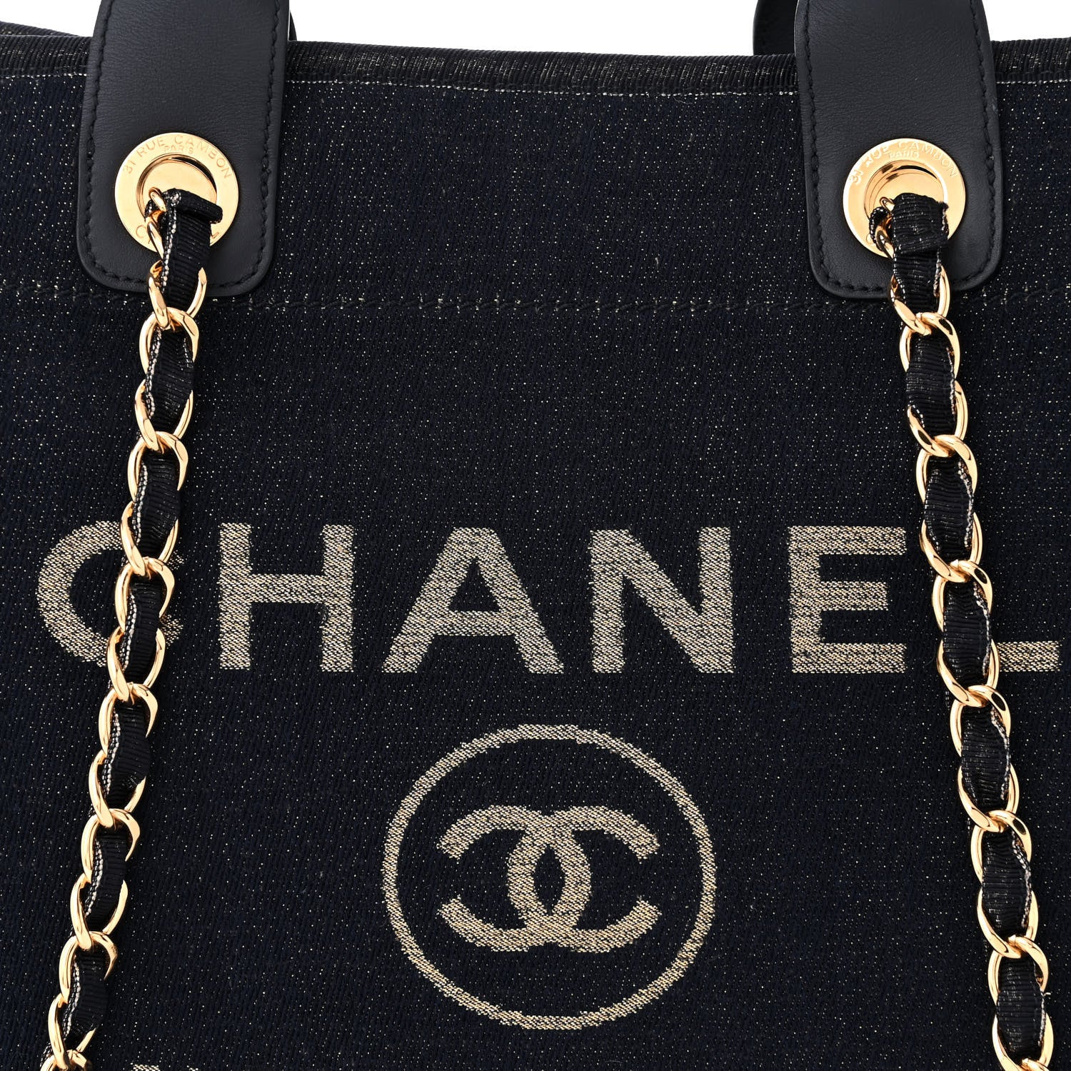 Chanel Lurex Canvas Medium Deauville Tote Navy Blue Gold 8 of 11