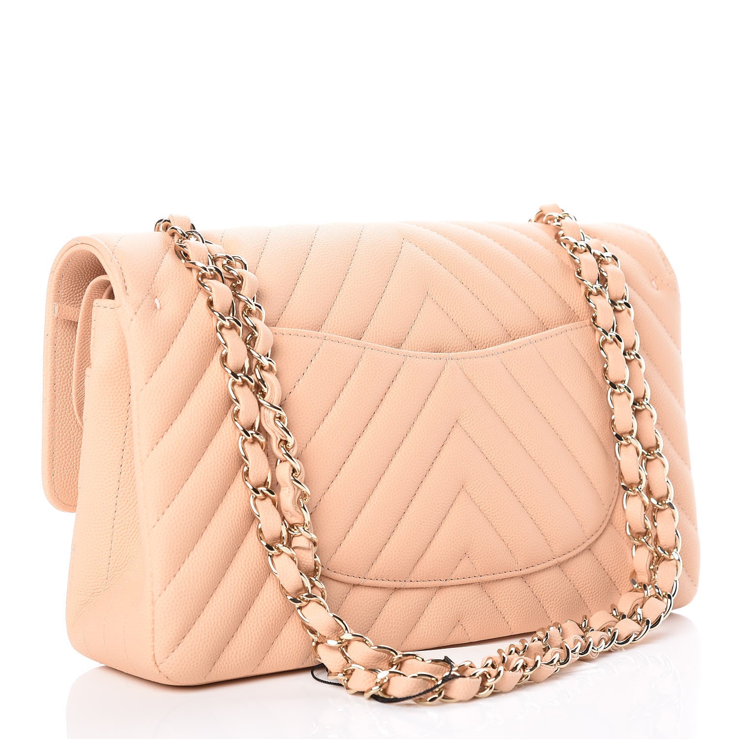 Chanel Caviar Chevron Quilted Medium Double Flap Beige 3 of 9