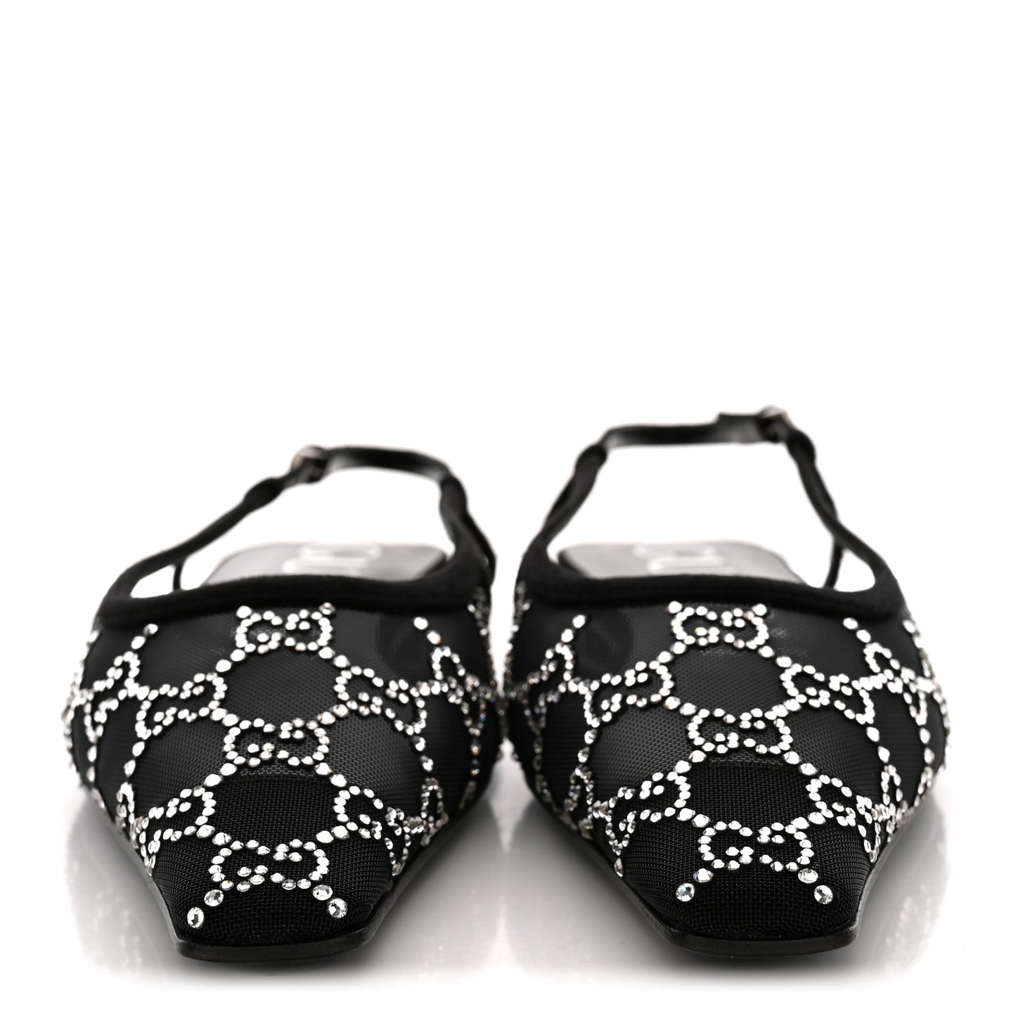 Tela Retino Kid Scamosciato Crystal GG Monogram Square Demi Ballet Flats  39.5 Black