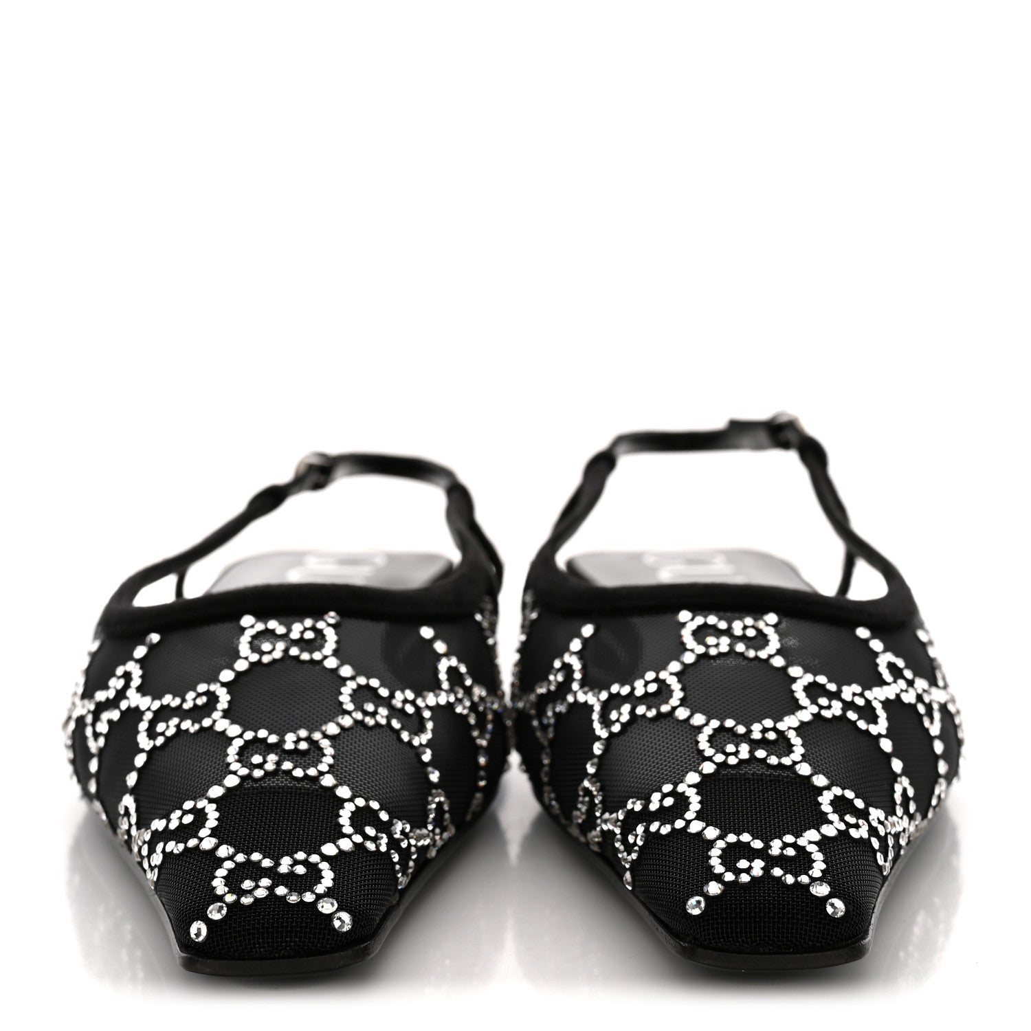 Gucci Tela Retino Kid Scamosciato Crystal GG Monogram Square Demi Ballet Flats  39.5 Black 3 of 12