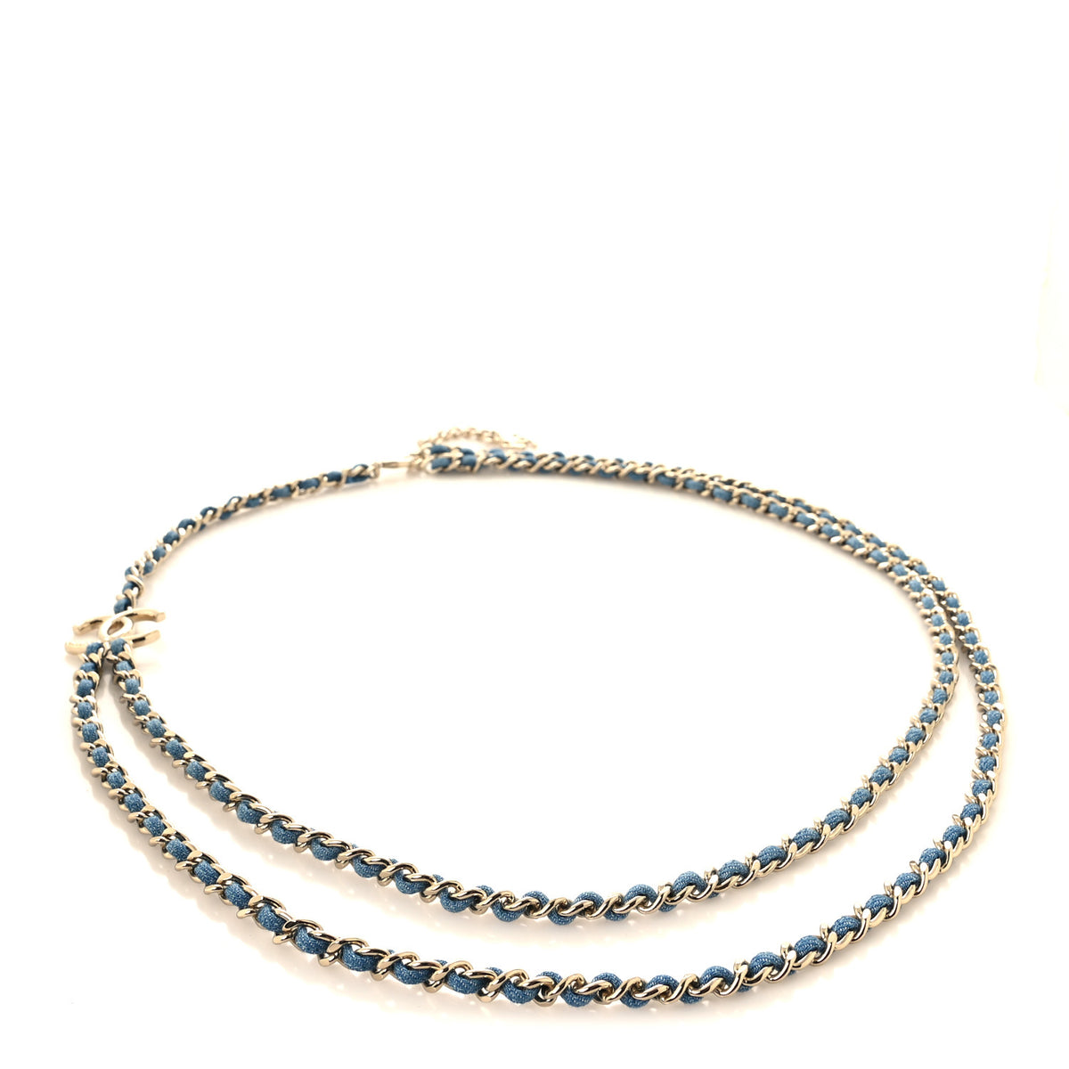 Metal Denim CC Double Chain Belt Blue Gold