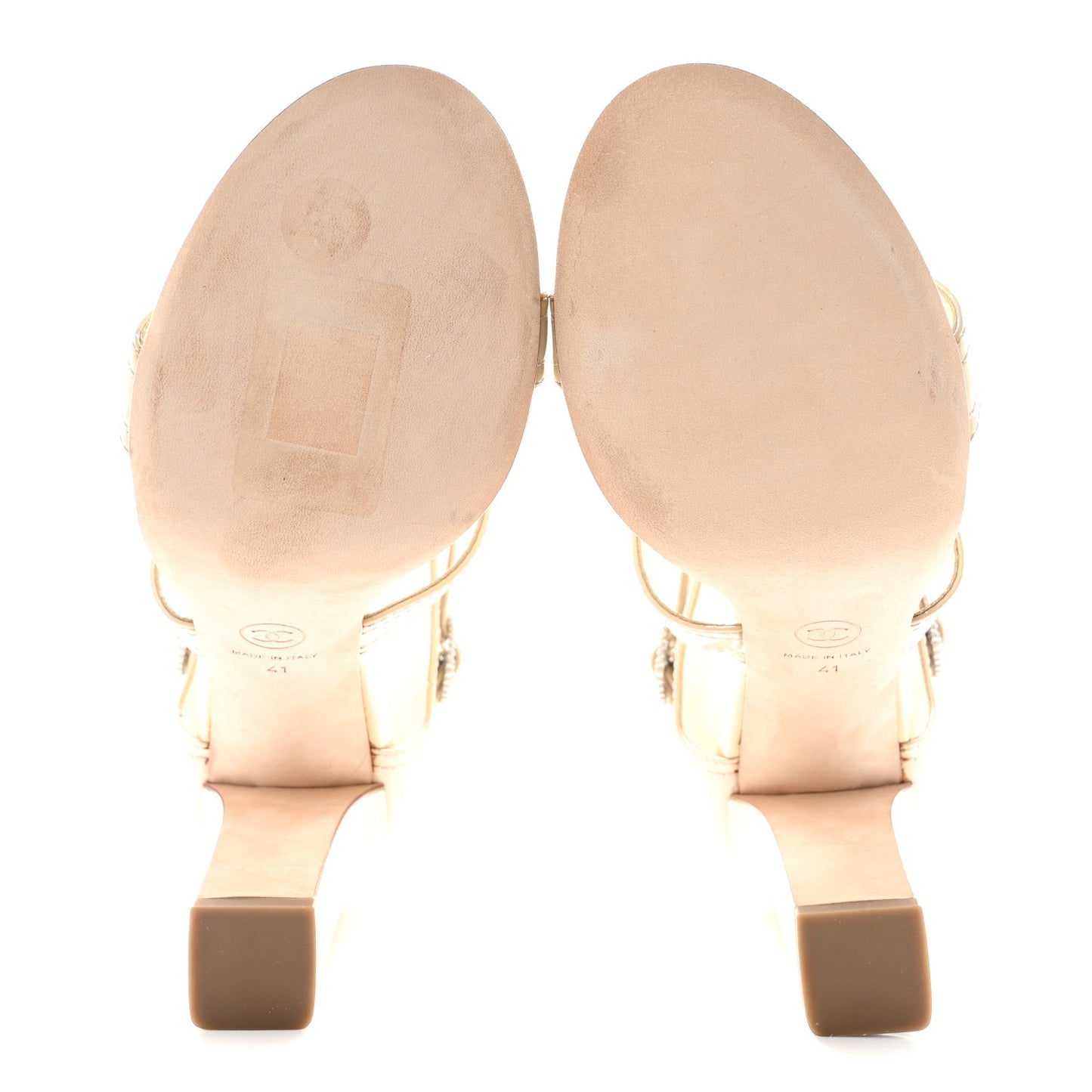 Patent Crystal CC Sandals 41 Beige Clair