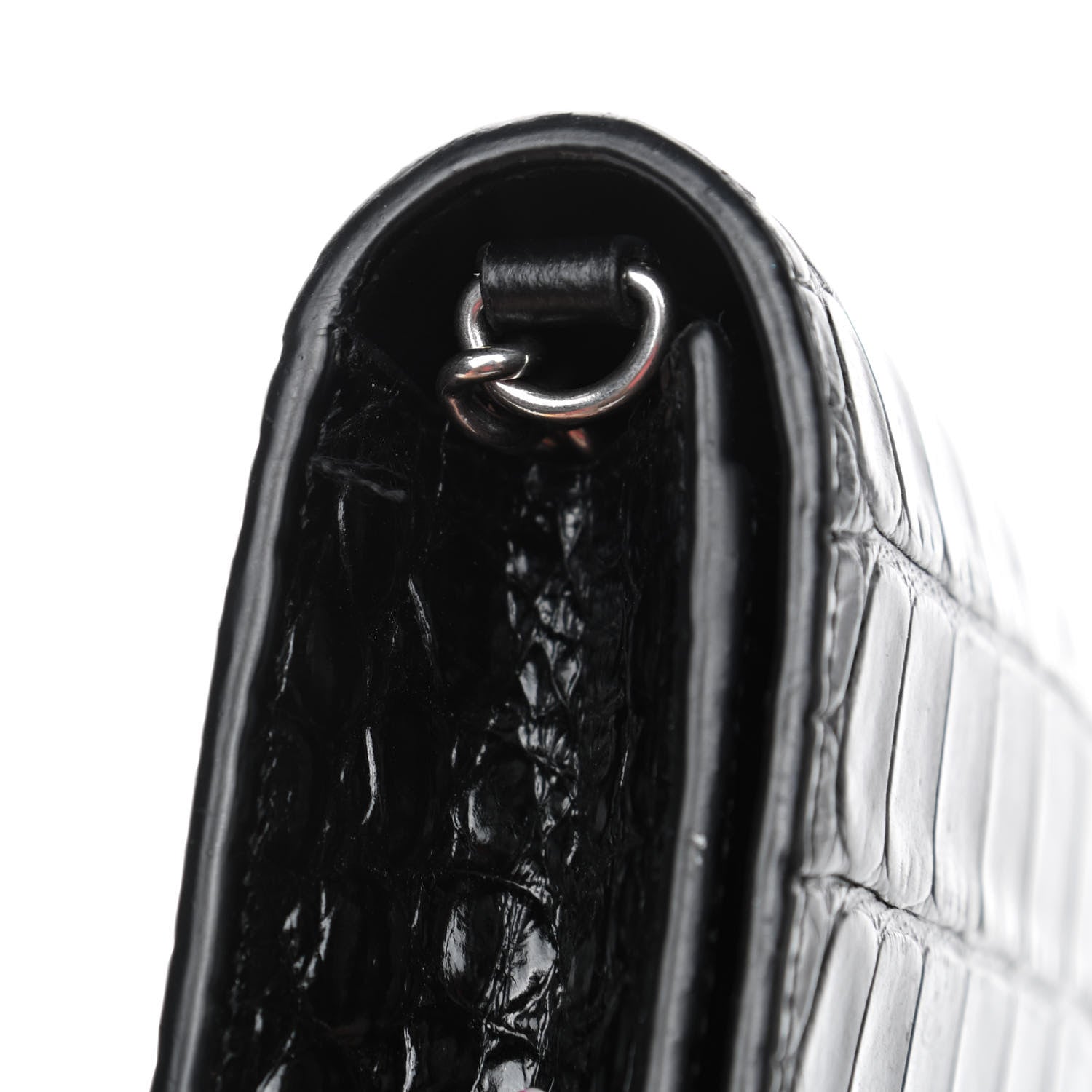 Balenciaga Shiny Calfskin Logo Crocodile Embossed Ville Wallet on Chain Black 5 of 5