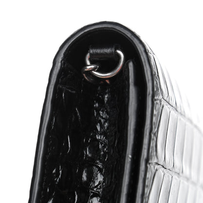 Balenciaga Shiny Calfskin Logo Crocodile Embossed Ville Wallet on Chain Black 5 of 5