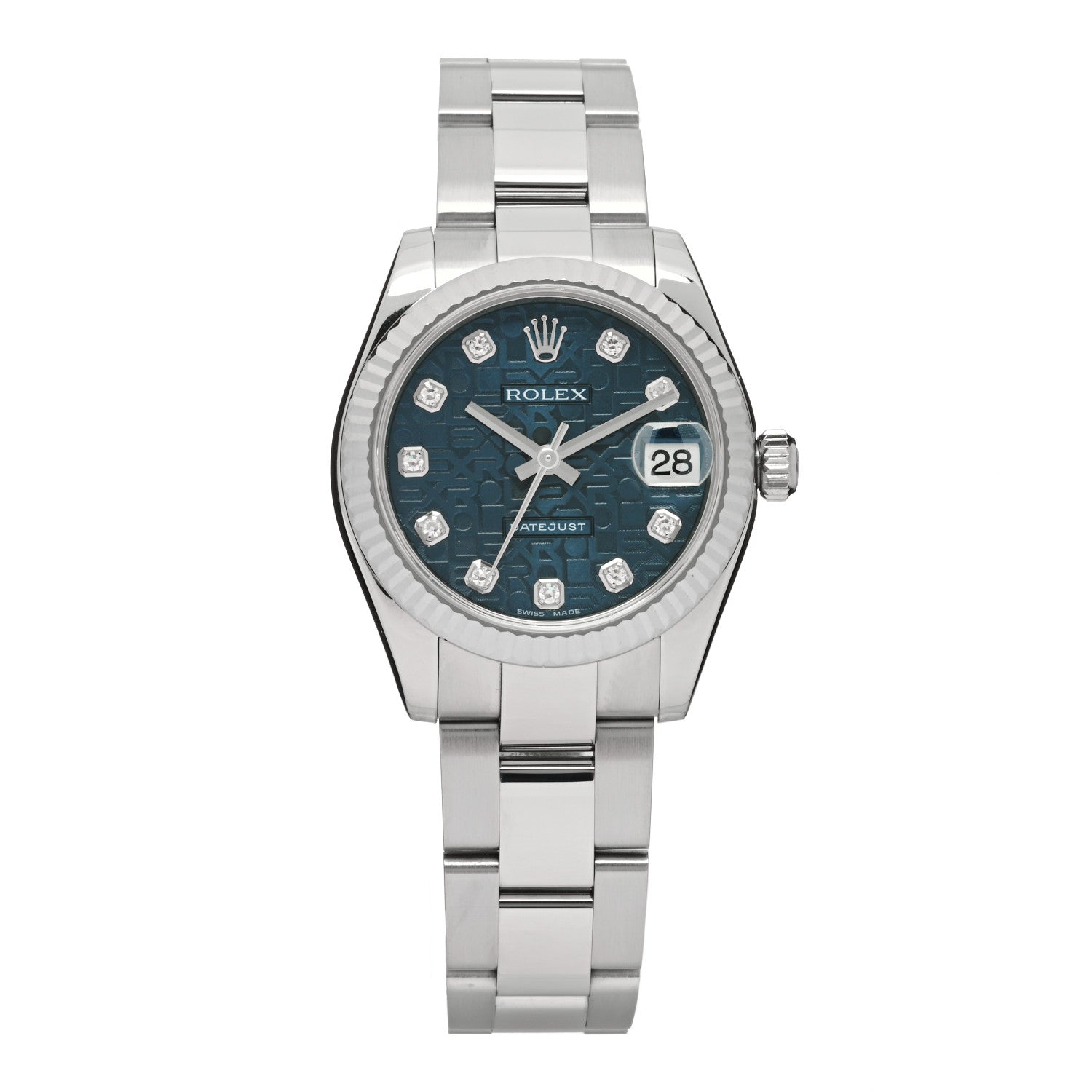 Rolex Stainless Steel 18K White Gold Diamond 31mm Oyster Perpetual Datejust Watch Blue 178274 1 of 5
