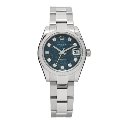 Rolex Stainless Steel 18K White Gold Diamond 31mm Oyster Perpetual Datejust Watch Blue 178274 1 of 5