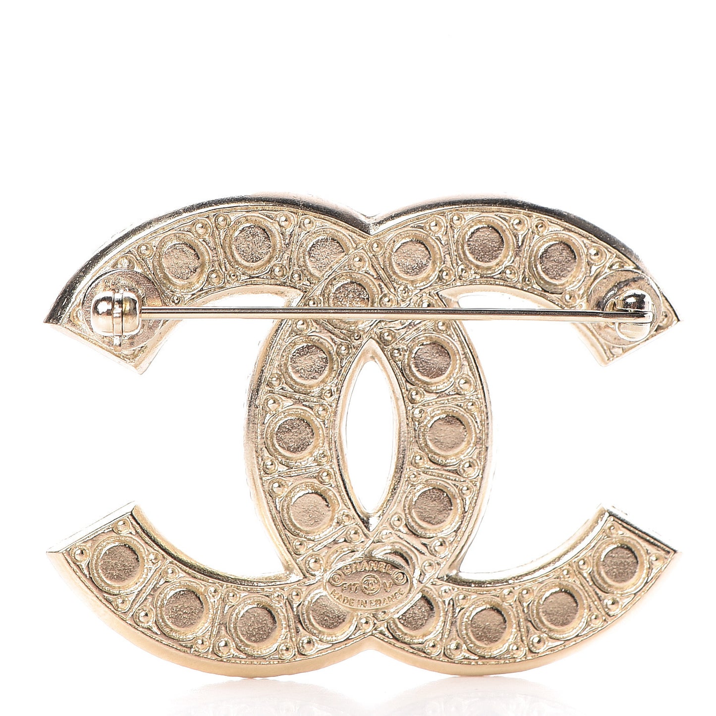 Pearl Crystal CC Brooch Gold