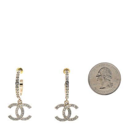 Chanel Crystal Lock Symbols CC Hoop Drop Earrings Gold 2 of 5