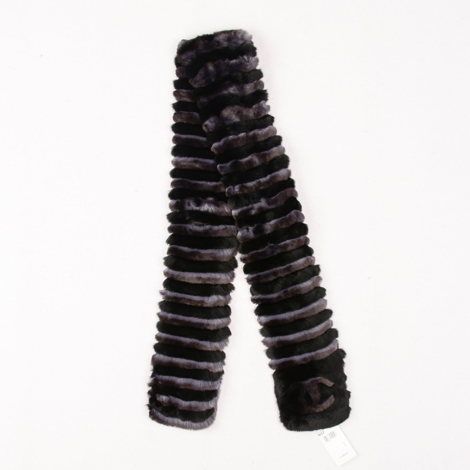 Chanel Orylag Rabbit Fur CC Scarf Black Grey 3 of 4