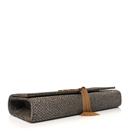 Saint Laurent Metallic Canvas Woven Classic Monogram Kate Tassel Clutch Ciad Argento 4 of 12