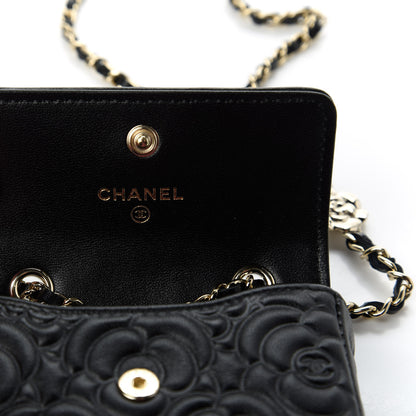 Chanel Lambskin Camellia Embossed Chain Belt Bag Black 8 of 12
