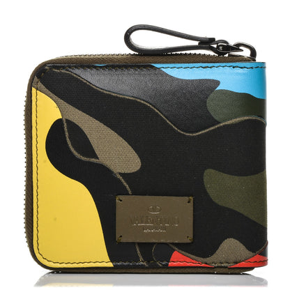 Valentino Garavani Nappa Canvas Camouflage Compact Zip Around Wallet Multicolor 1 of 7
