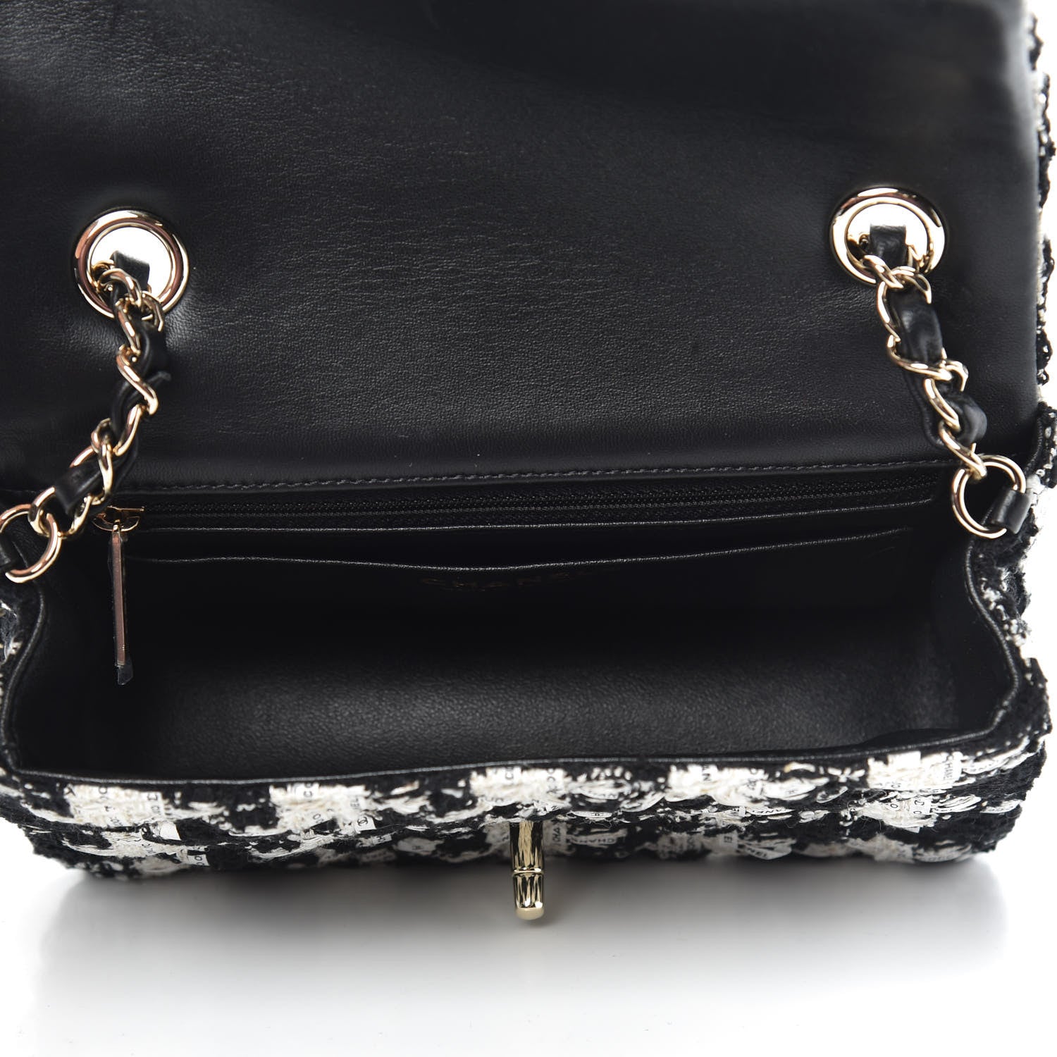 Chanel Tweed Quilted Mini Rectangular Flap Black Ecru White 5 of 11