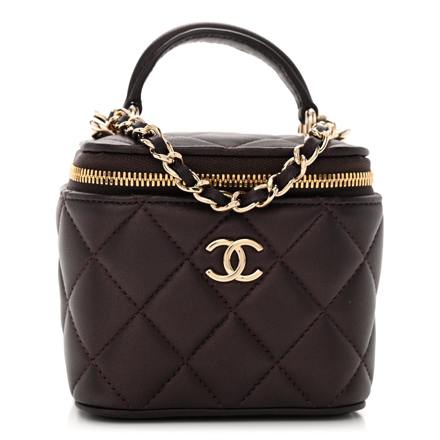 Chanel Iridescent Lambskin Quilted Mini Top Handle Vanity Case With Chain Burgundy 1 of 11