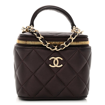 Chanel Iridescent Lambskin Quilted Mini Top Handle Vanity Case With Chain Burgundy 1 of 11