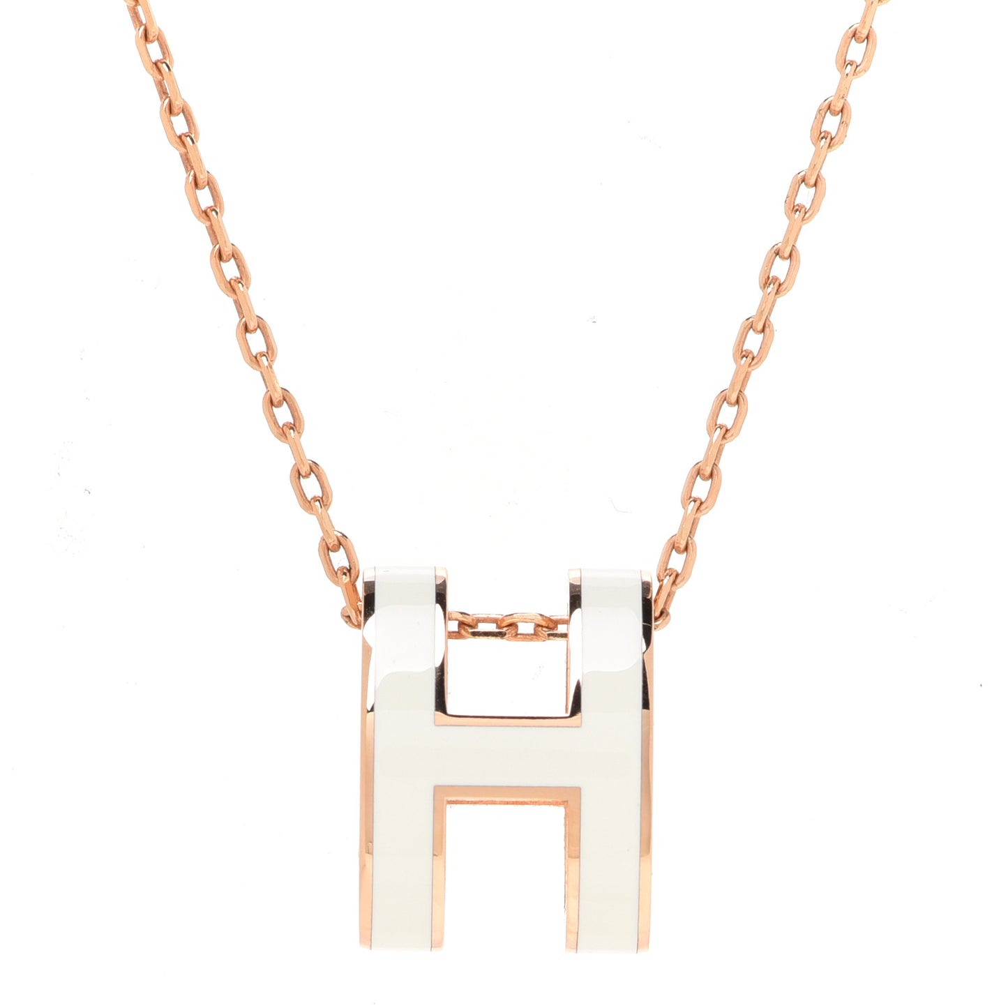 Lacquered Rose Gold Pop H Pendant Necklace White