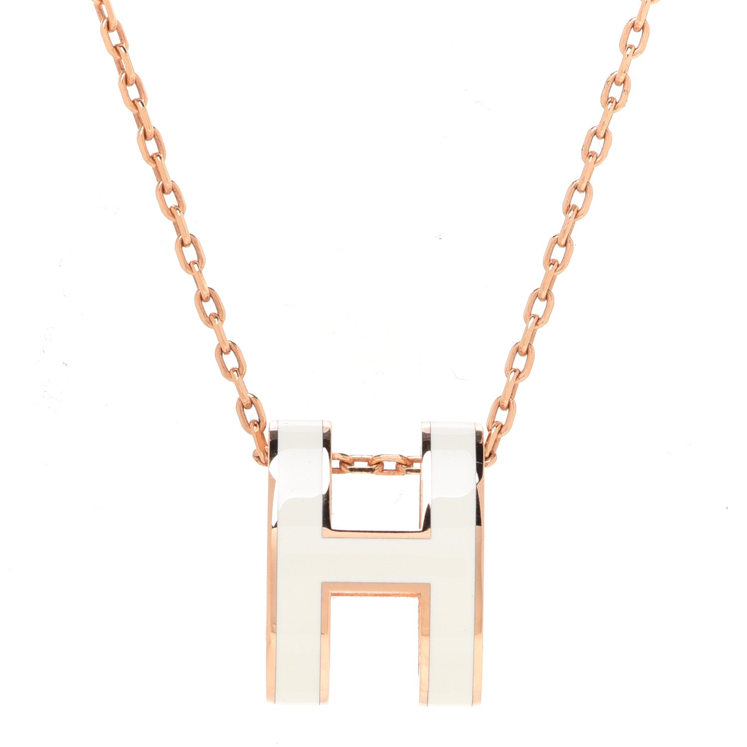 Hermes Lacquered Rose Gold Pop H Pendant Necklace White 4 of 8