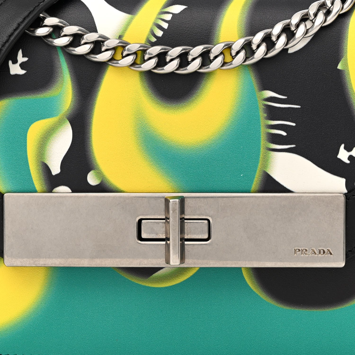 Prada City Calfskin Severine Mermaid Print Flap Black Mango 7 of 10