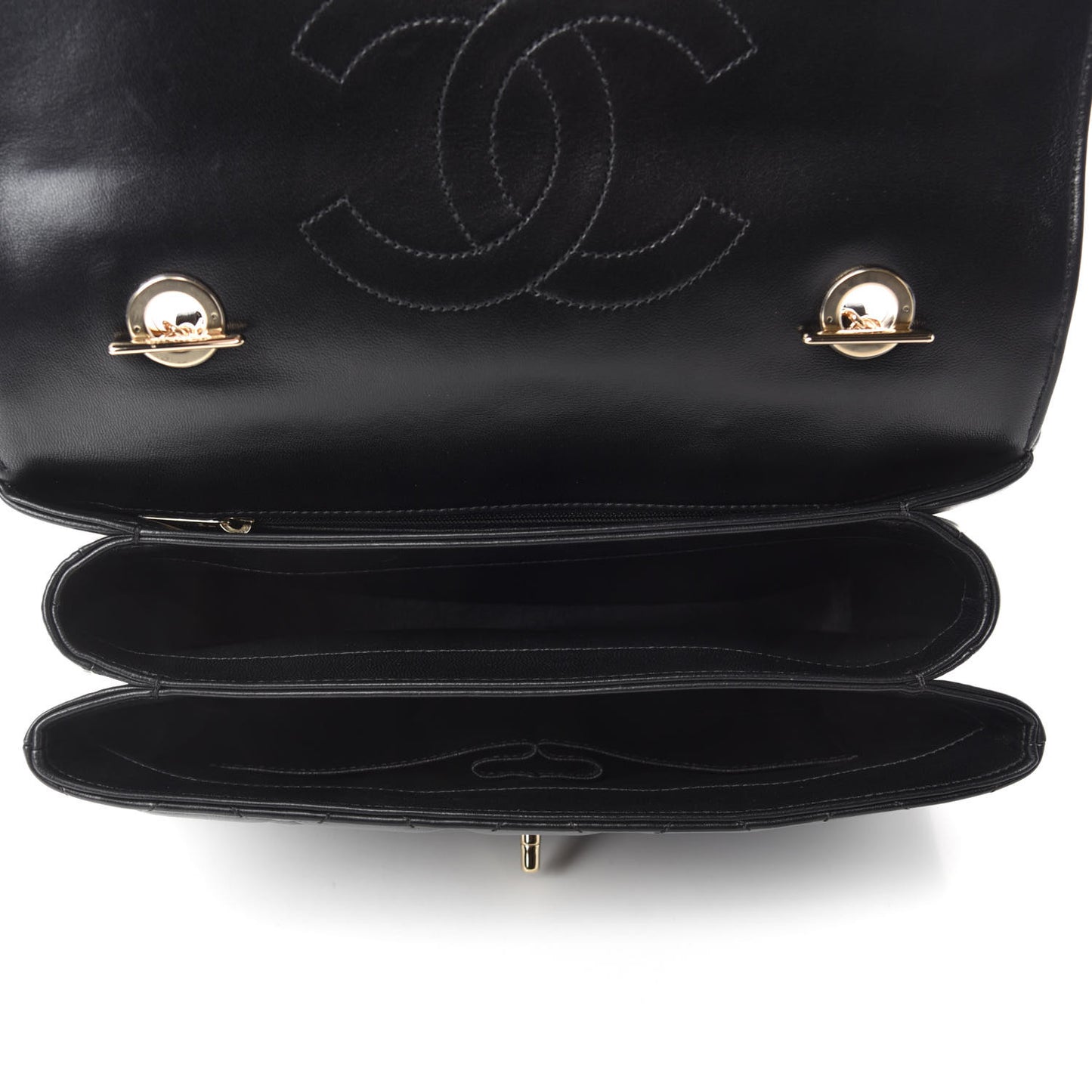 Lambskin Quilted Medium Trendy CC Flap Dual Handle Bag Black