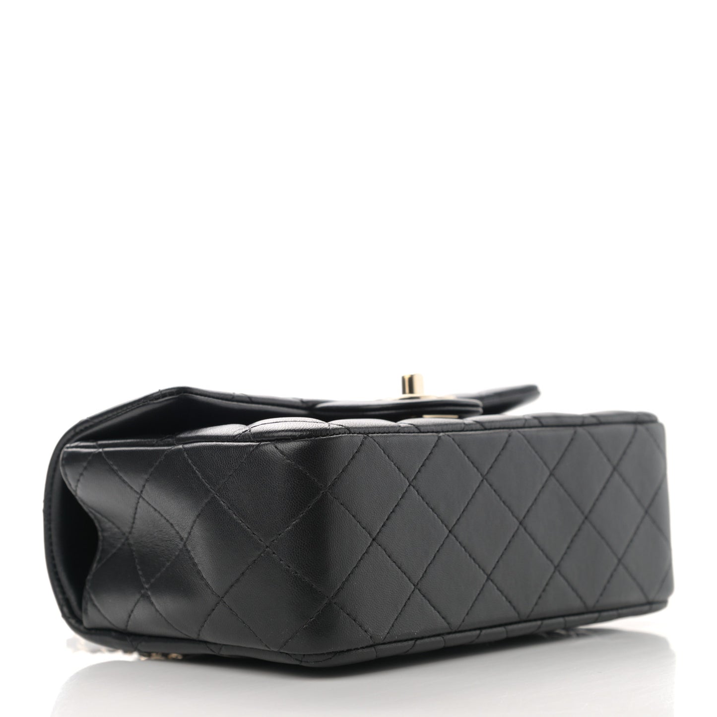 Lambskin Quilted Mini Top Handle Rectangular Flap Black