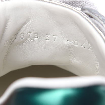Gucci Laminated Nappa Crystal Web Bee Embroidered Trapuntata Womens Ace Platform Sneakers 37 Argento 6 of 9