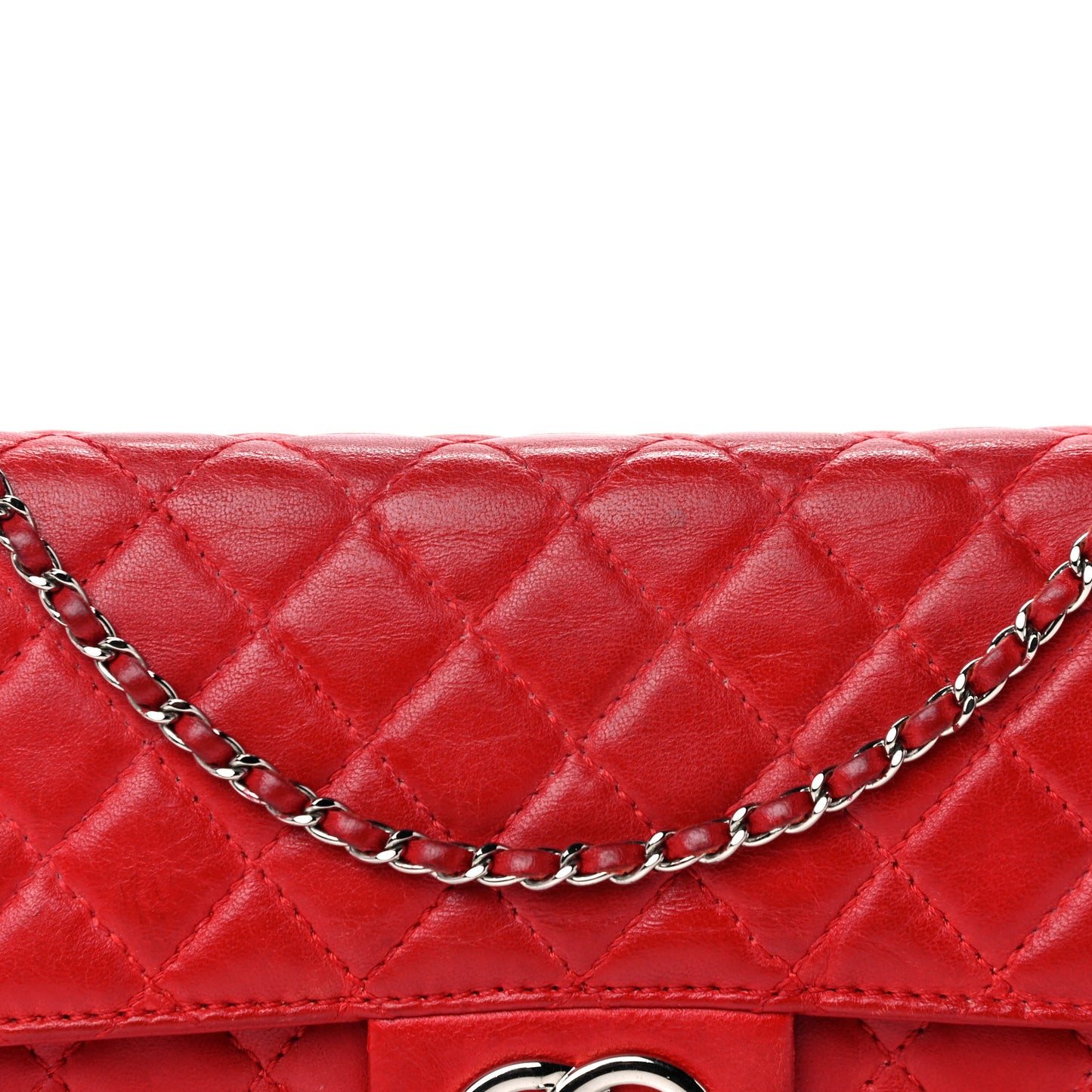 Lambskin Quilted East West Flap Clutch Red