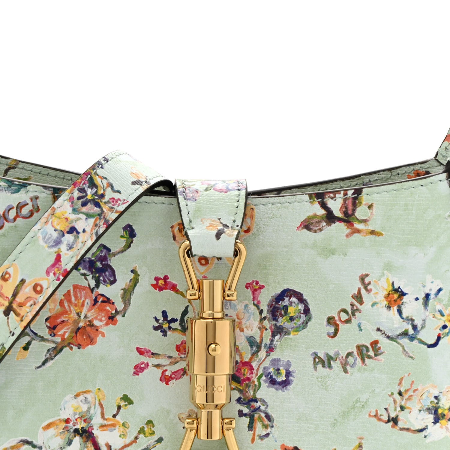 Gucci New Shangai Calfskin Soave Amore Printed Small Jackie 1961 Hobo Mint Green 8 of 12