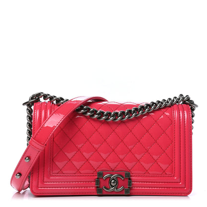 Chanel Patent Calfskin Enamel Quilted Medium Boy Flap Dark Pink 1 of 5