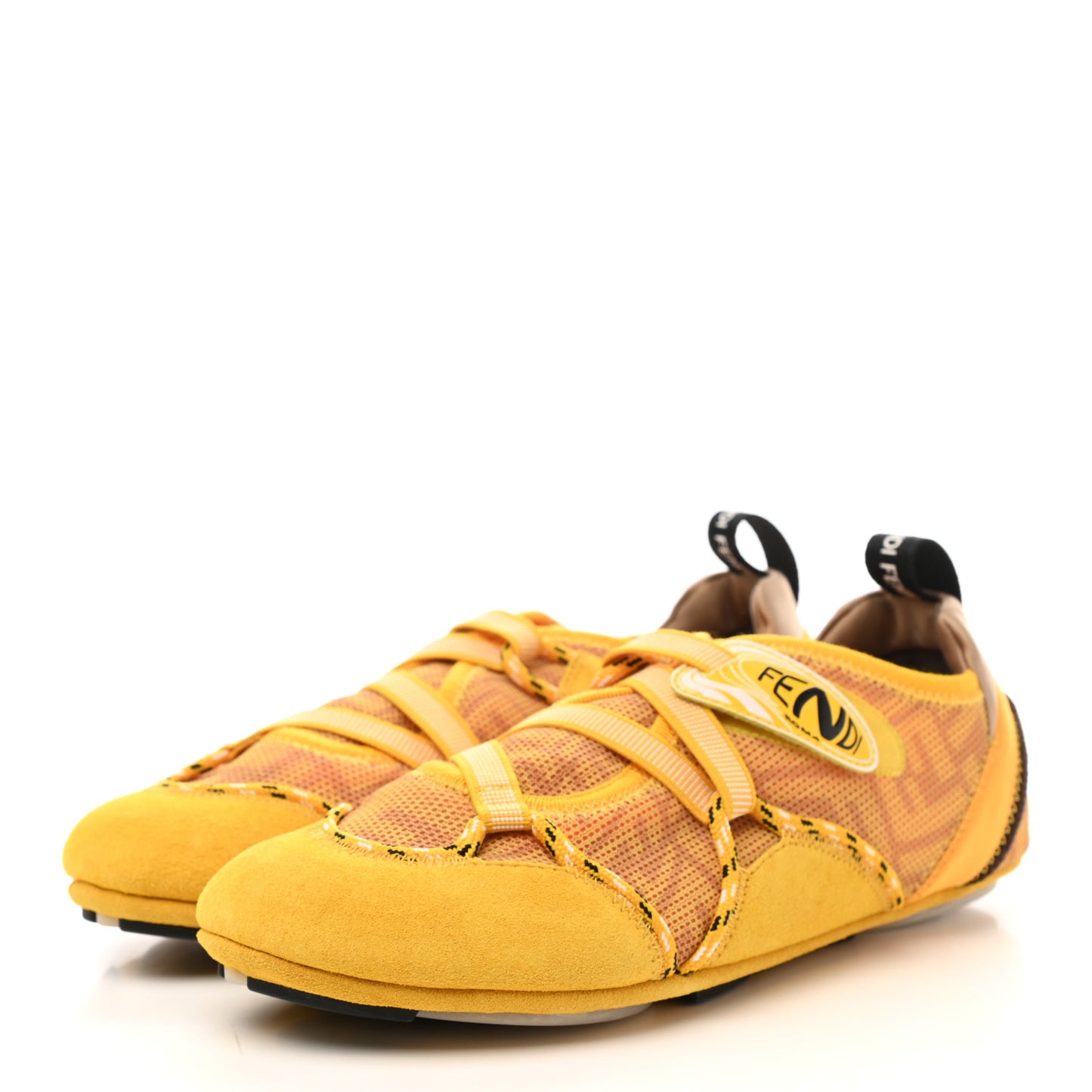 X SARAH COLEMAN Suede Mesh Satin FF Vertigo Womens Flex Sneakers 36 Mimosa Giallo Ocra Tobacco