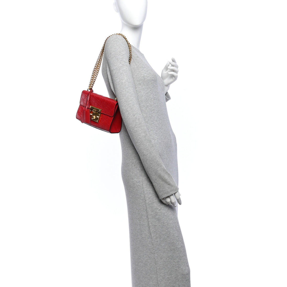 Gucci Guccissima Small Padlock Shoulder Bag Hibiscus Red 2 of 13