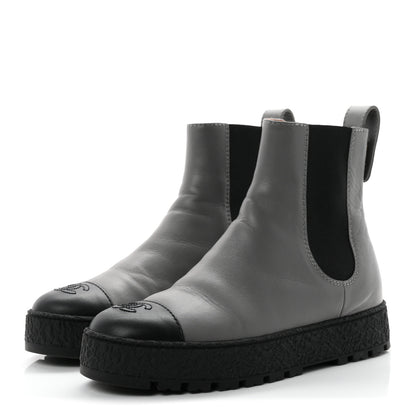 Chanel Calfskin Cap Toe CC Ankle Boots 38.5 Grey Black 4 of 11