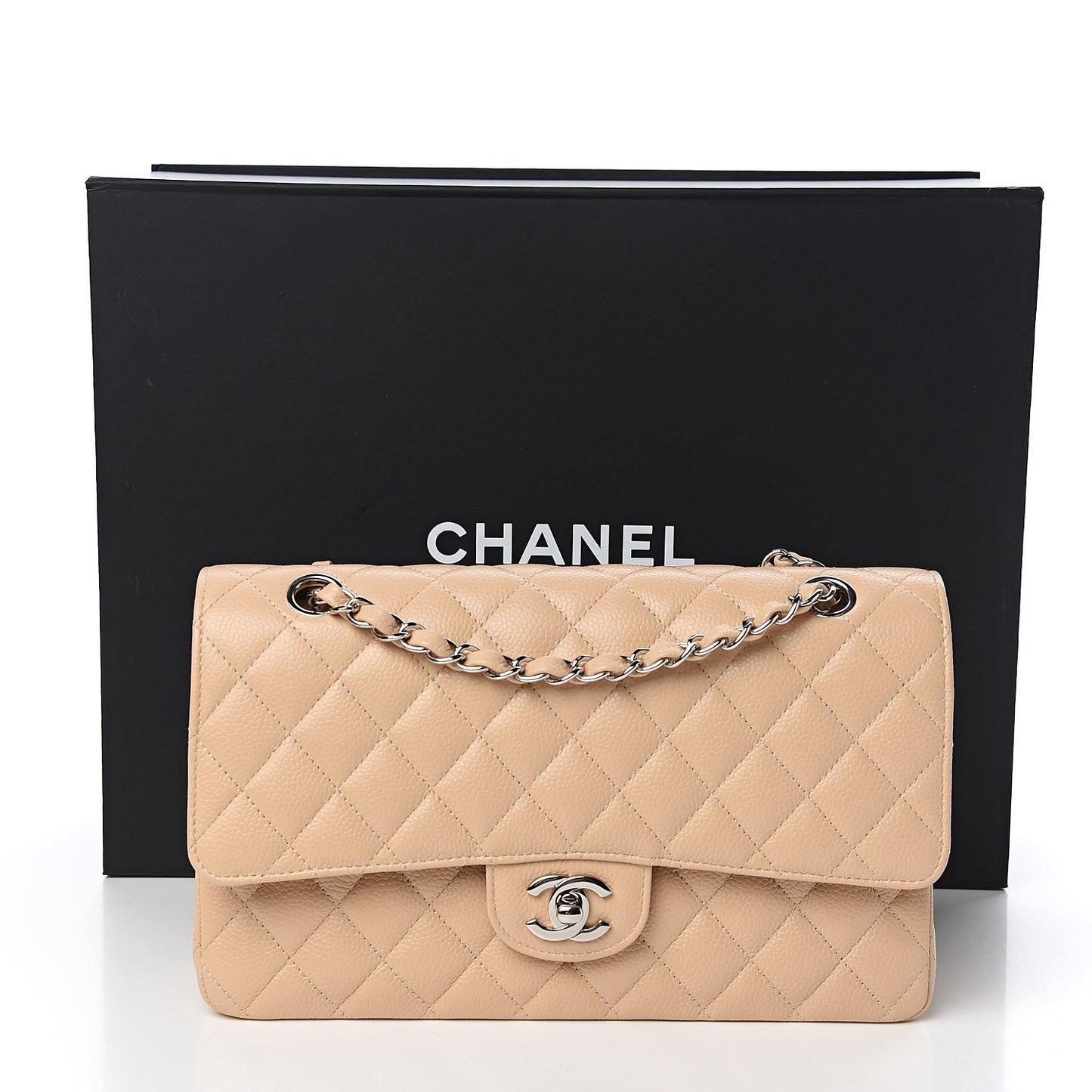 Caviar Quilted Medium Double Flap Beige Clair