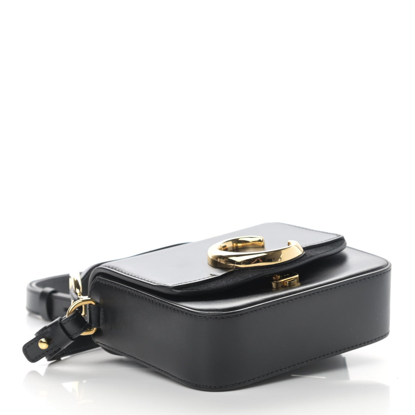 Shiny Calfskin Suede Mini C Double Carry Black