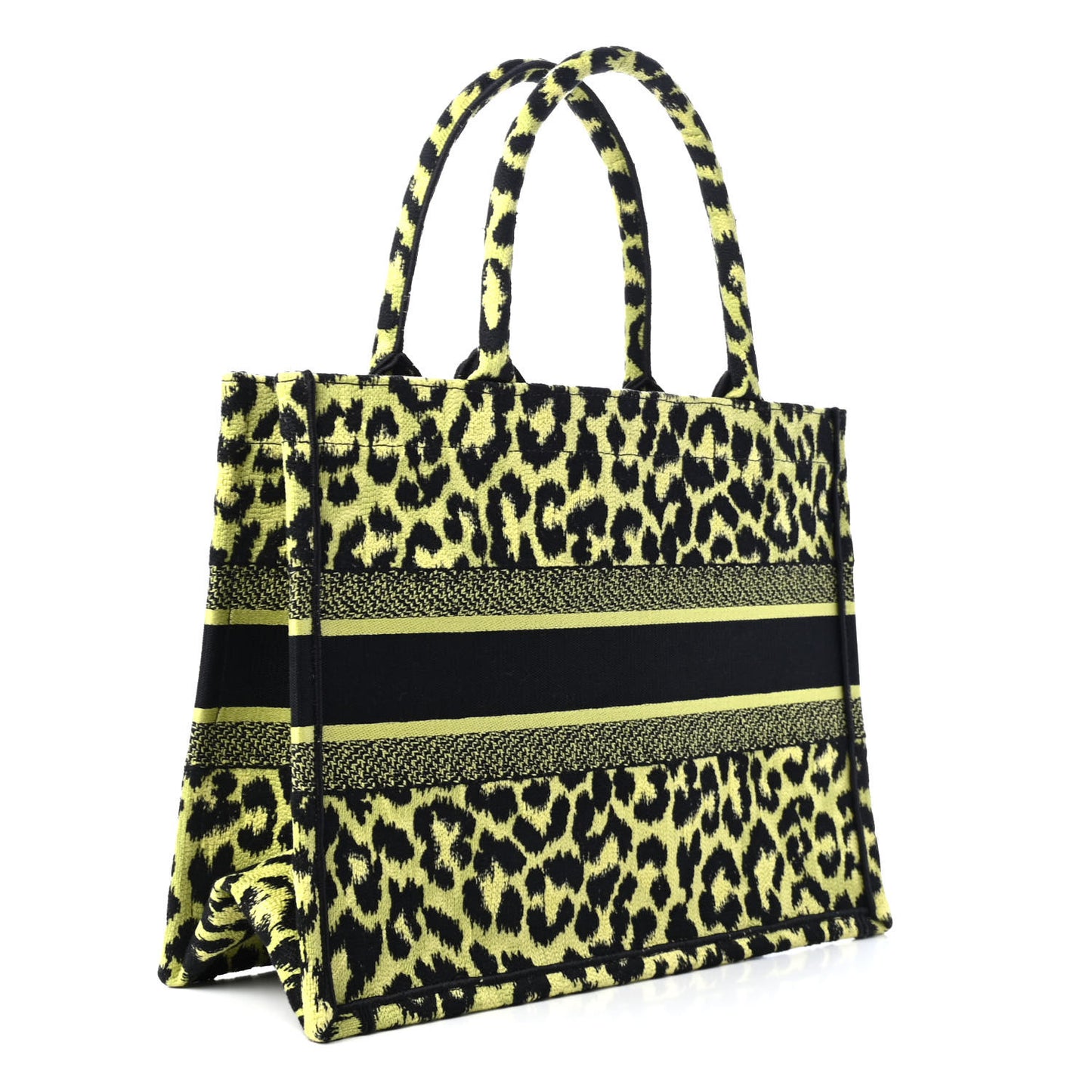 Canvas Mizza Embroidered Medium Leopard Book Tote Lime Pop