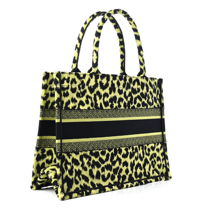 Christian Dior Canvas Mizza Embroidered Medium Leopard Book Tote Lime Pop 2 of 4
